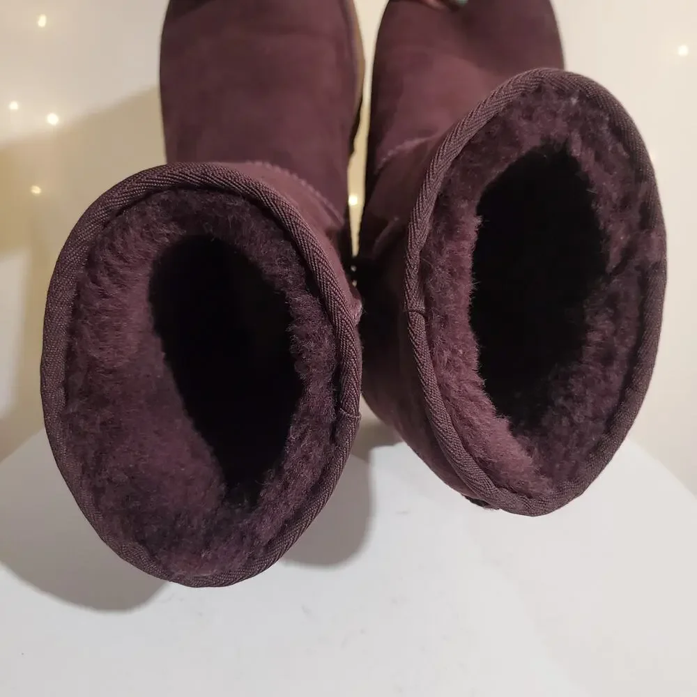 UGG Womens Classic Short II Boots Size 7 Sheepskin Leather Fur Lined Plum Purple - Picture 7 of 10